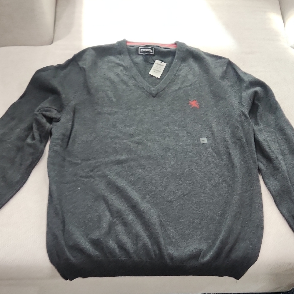 Express Men's Charcoal V-Neck Sweater